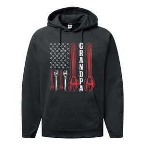 Grandpa American Flag Handyman Tools Performance Fleece Hoodie