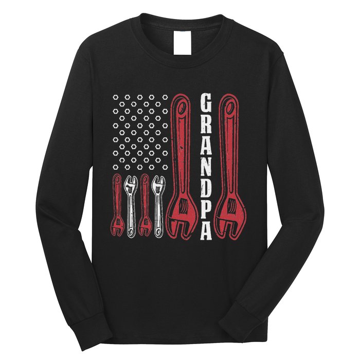 Grandpa American Flag Handyman Tools Long Sleeve Shirt