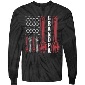 Grandpa American Flag Handyman Tools Tie-Dye Long Sleeve Shirt