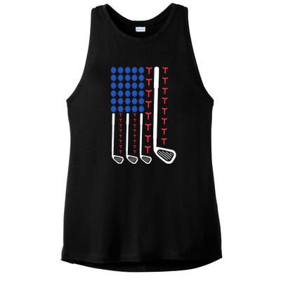 Golf American Flag Golfing Gift For Father's Day Ladies PosiCharge Tri-Blend Wicking Tank