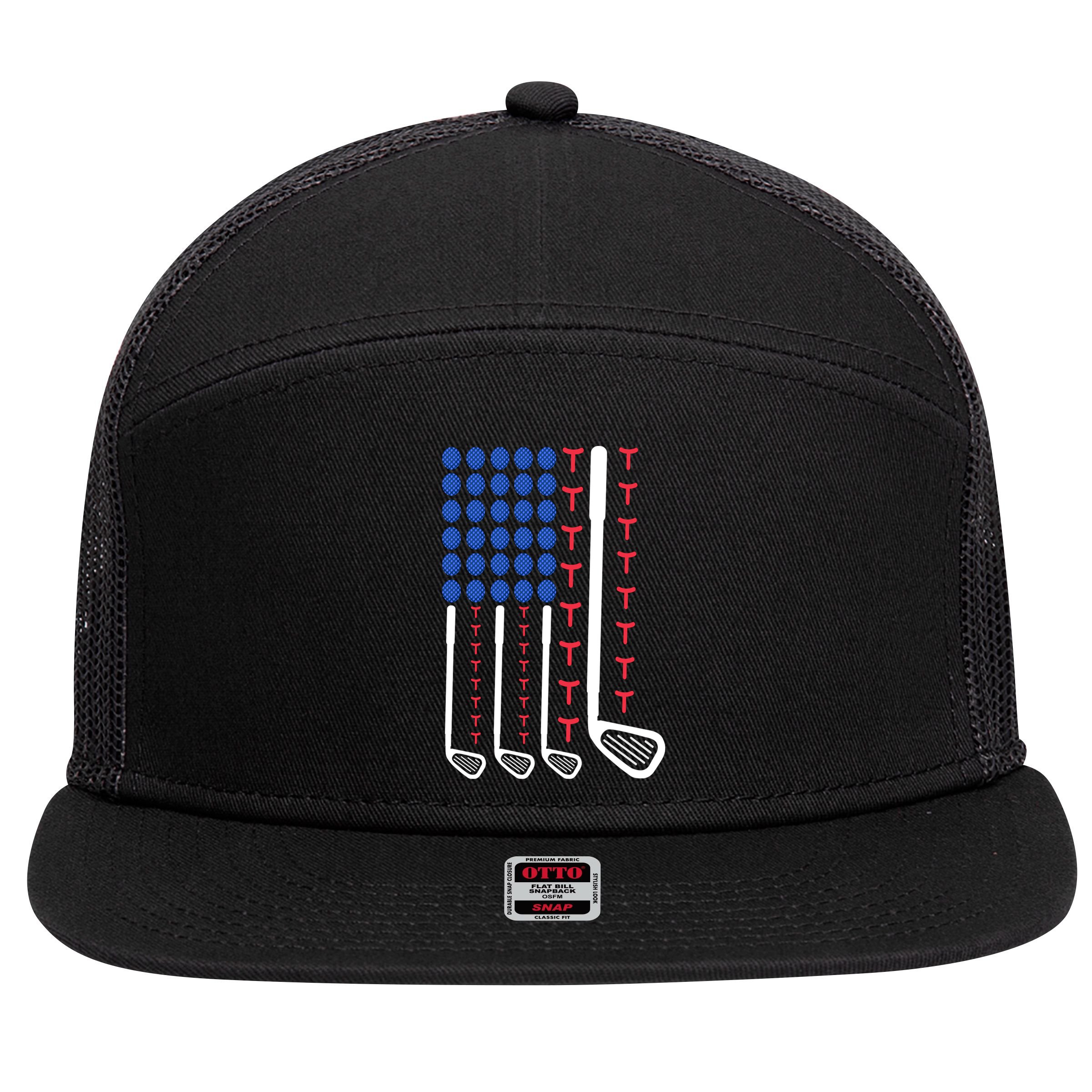Golf American Flag Golfing Gift For Father's Day 7 Panel Mesh Trucker Snapback Hat