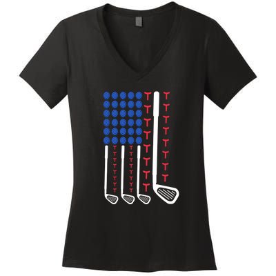 Golf American Flag Golfing Gift For Father's Day Women's V-Neck T-Shirt