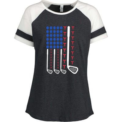 Golf American Flag Golfing Gift For Father's Day Enza Ladies Jersey Colorblock Tee