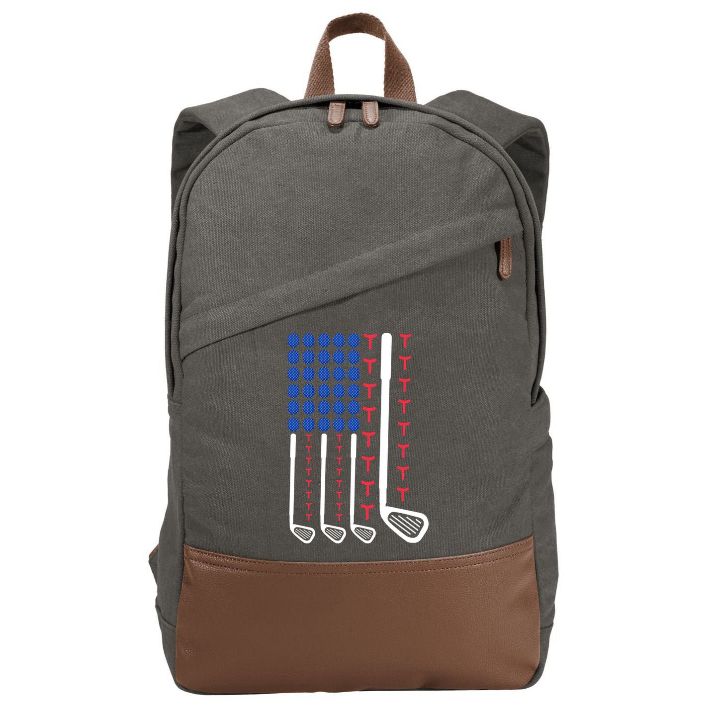 Golf American Flag Golfing Gift For Father's Day Cotton Canvas Backpack