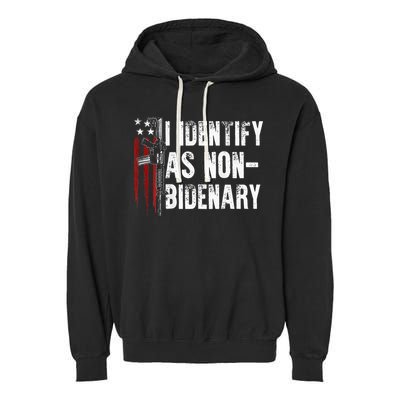 Gun American Flag I Identify As Non Bidenary Garment-Dyed Fleece Hoodie
