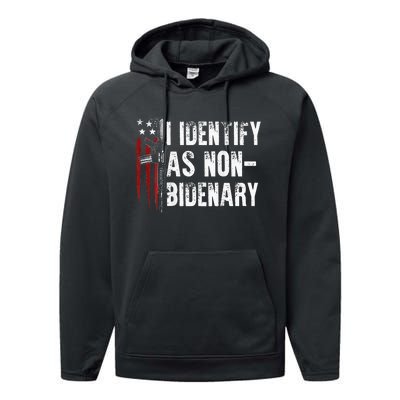 Gun American Flag I Identify As Non Bidenary Performance Fleece Hoodie