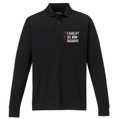 Gun American Flag I Identify As Non Bidenary Performance Long Sleeve Polo