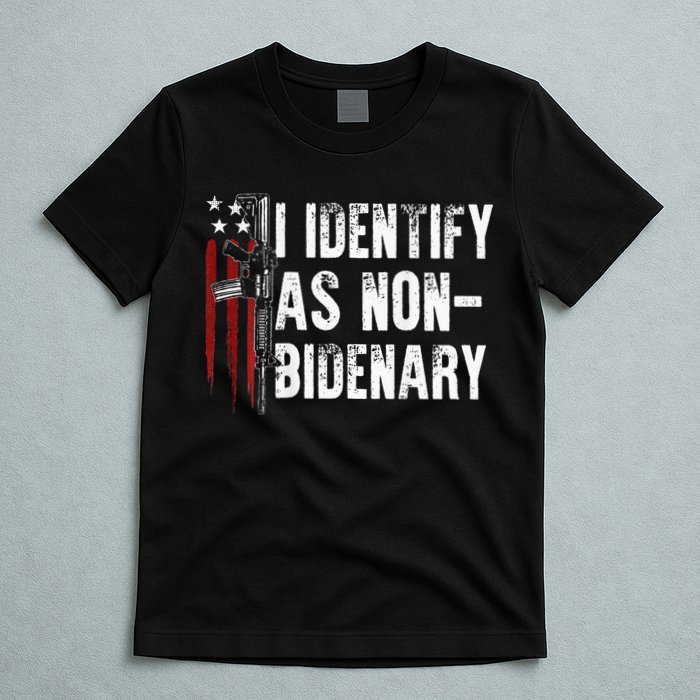 Gun American Flag I Identify As Non Bidenary T-Shirt