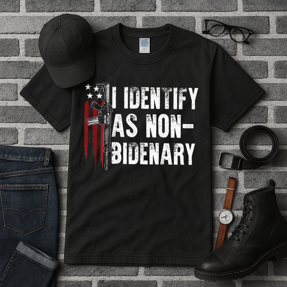 Gun American Flag I Identify As Non Bidenary Tall T-Shirt