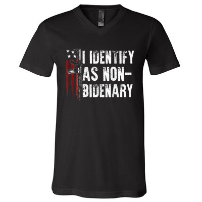 Gun American Flag I Identify As Non Bidenary V-Neck T-Shirt