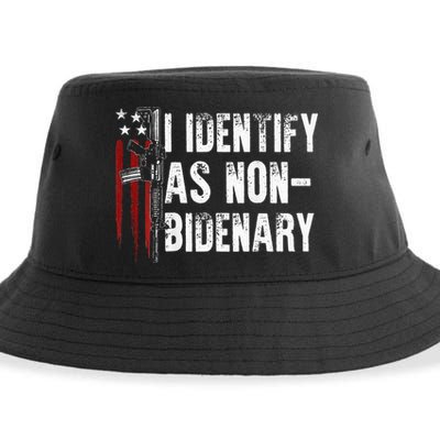 Gun American Flag I Identify As Non Bidenary Sustainable Bucket Hat