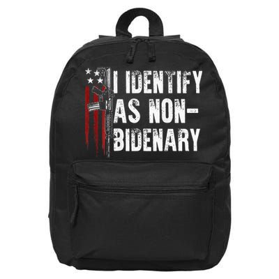 Gun American Flag I Identify As Non Bidenary 16 in Basic Backpack