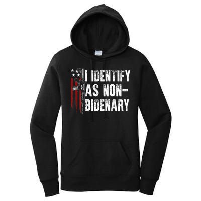 Gun American Flag I Identify As Non Bidenary Women's Pullover Hoodie