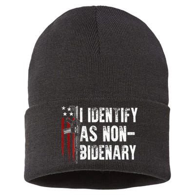 Gun American Flag I Identify As Non Bidenary Sustainable Knit Beanie