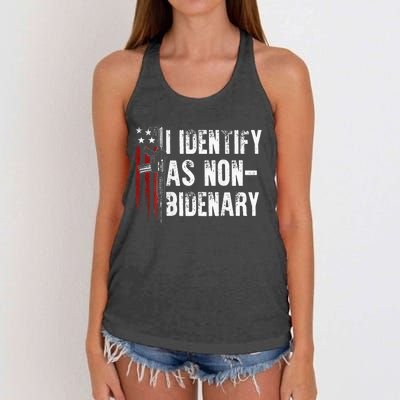 Gun American Flag I Identify As Non Bidenary Women's Knotted Racerback Tank