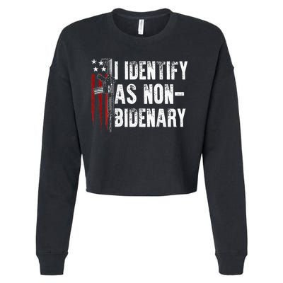 Gun American Flag I Identify As Non Bidenary Cropped Pullover Crew