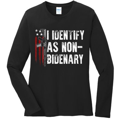 Gun American Flag I Identify As Non Bidenary Ladies Long Sleeve Shirt