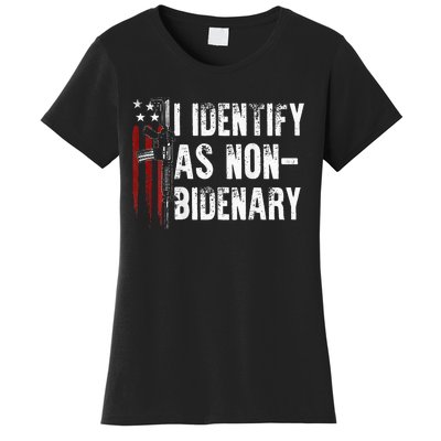 Gun American Flag I Identify As Non Bidenary Women's T-Shirt