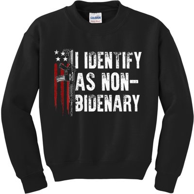Gun American Flag I Identify As Non Bidenary Kids Sweatshirt