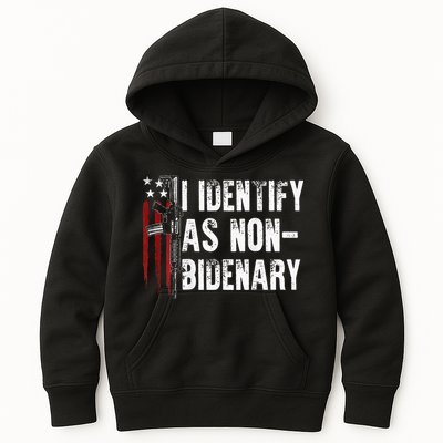 Gun American Flag I Identify As Non Bidenary Kids Hoodie