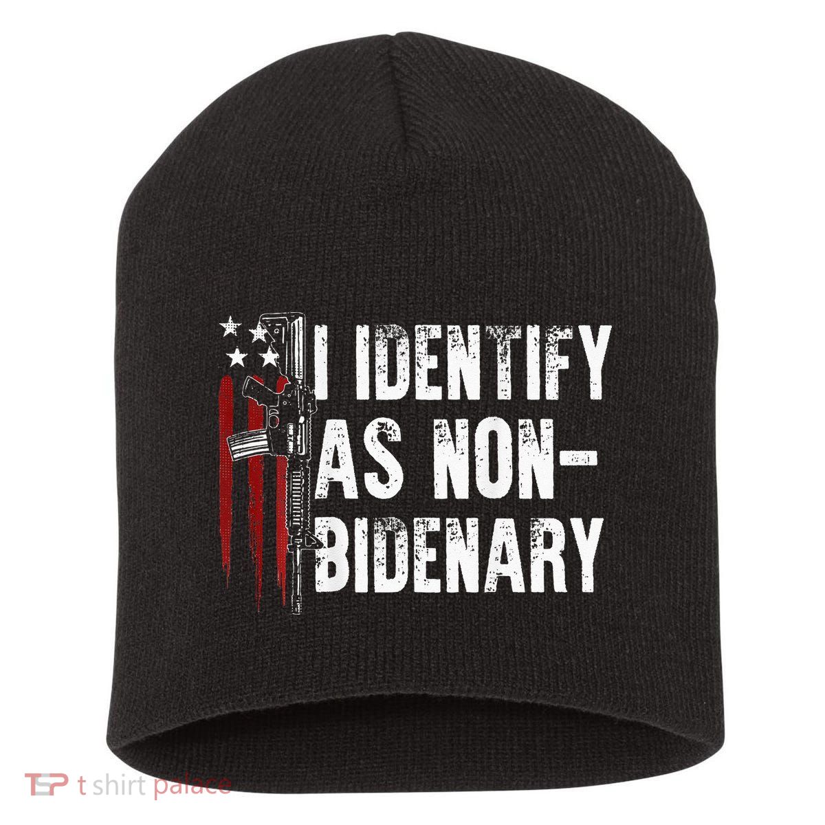 Gun American Flag I Identify As Non Bidenary Short Acrylic Beanie