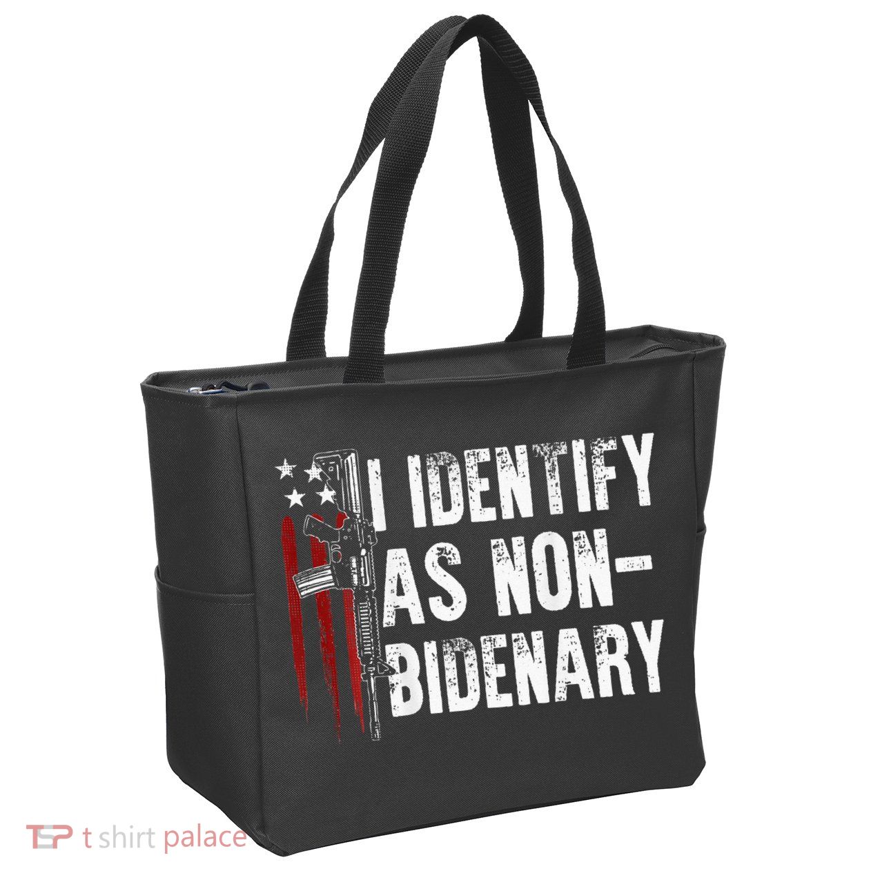 Gun American Flag I Identify As Non Bidenary Zip Tote Bag