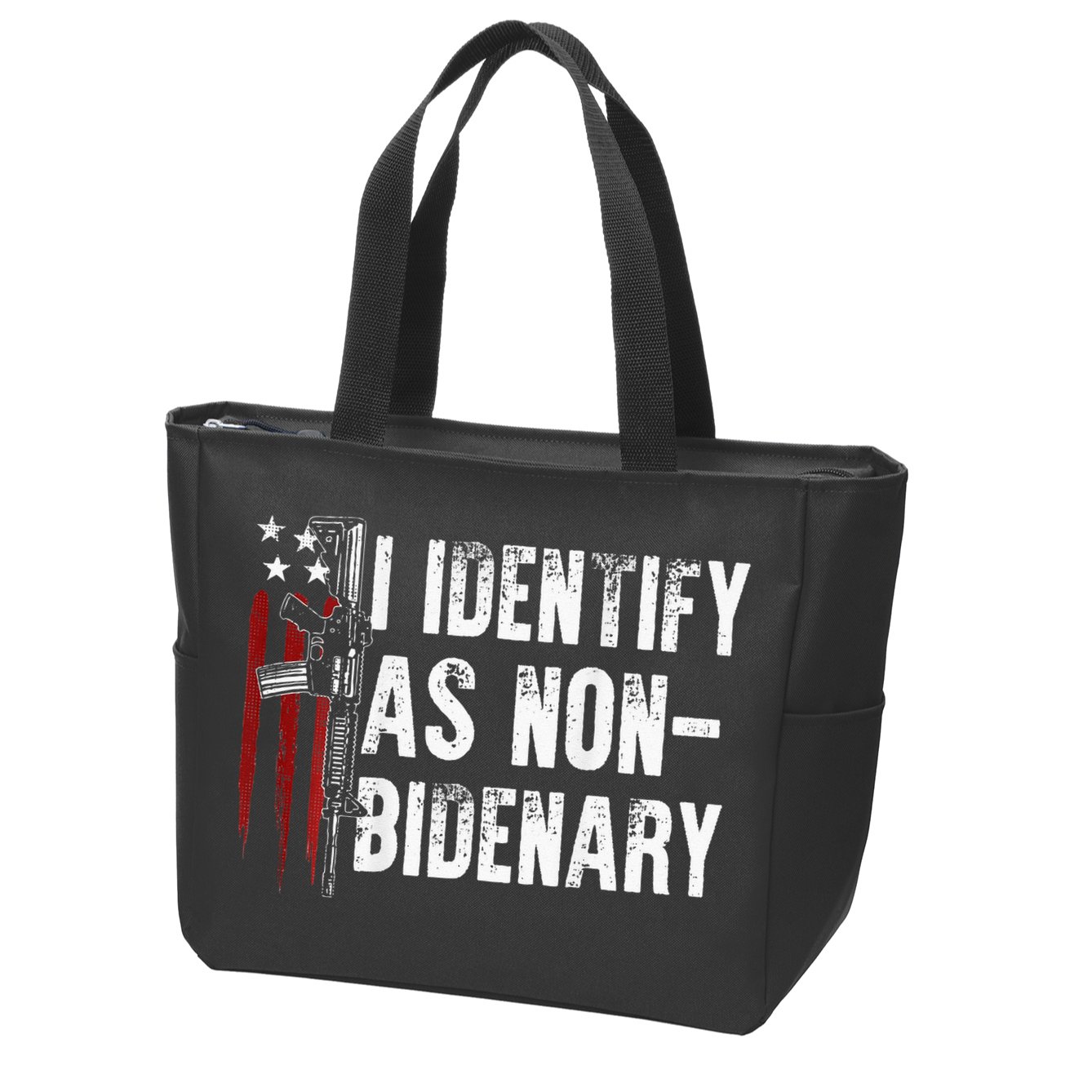 Gun American Flag I Identify As Non Bidenary Zip Tote Bag