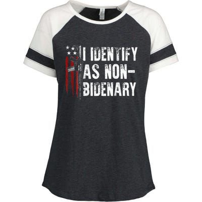 Gun American Flag I Identify As Non Bidenary Enza Ladies Jersey Colorblock Tee