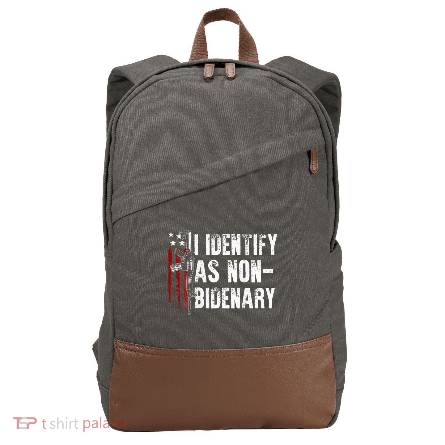 Gun American Flag I Identify As Non Bidenary Cotton Canvas Backpack