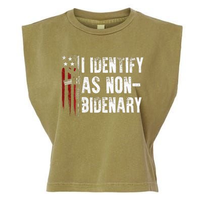 Gun American Flag I Identify As Non Bidenary Garment-Dyed Women's Muscle Tee