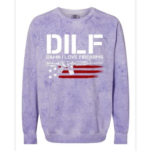 Gun American Flag DILF Damn I Love Firearms US Flag Colorblast Crewneck Sweatshirt