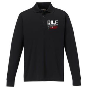 Gun American Flag DILF Damn I Love Firearms US Flag Performance Long Sleeve Polo