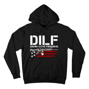 Gun American Flag DILF Damn I Love Firearms US Flag Hoodie