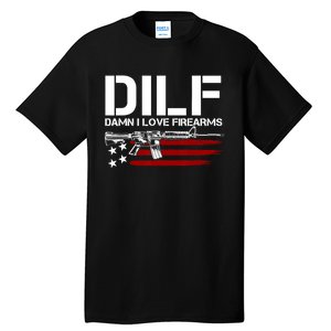 Gun American Flag DILF Damn I Love Firearms US Flag Tall T-Shirt