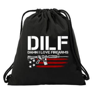 Gun American Flag DILF Damn I Love Firearms US Flag Drawstring Bag