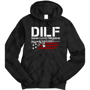 Gun American Flag DILF Damn I Love Firearms US Flag Tie Dye Hoodie