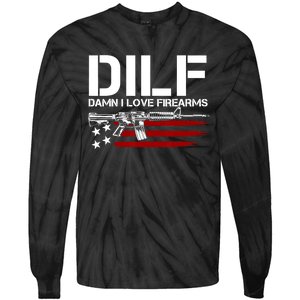 Gun American Flag DILF Damn I Love Firearms US Flag Tie-Dye Long Sleeve Shirt