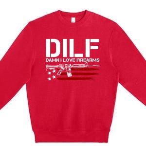 Gun American Flag DILF Damn I Love Firearms US Flag Premium Crewneck Sweatshirt