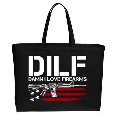 Gun American Flag DILF Damn I Love Firearms US Flag Cotton Canvas Jumbo Tote