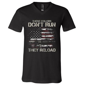 Gun American Flag Colors Dont Run They Reload V-Neck T-Shirt