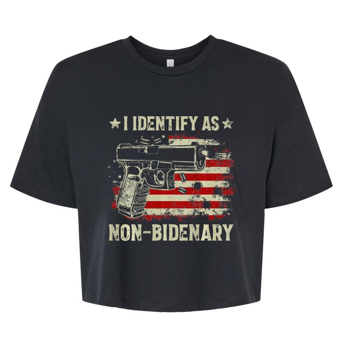 Gun American Flag Funny I Identify As Non Bidenary Bella+Canvas Jersey Crop Tee