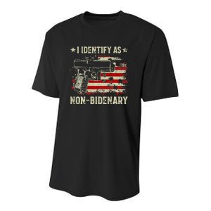 Gun American Flag Funny I Identify As Non Bidenary Youth Performance Sprint T-Shirt