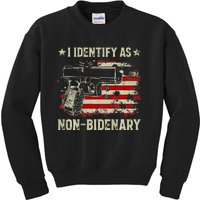 Gun American Flag Funny I Identify As Non Bidenary Kids Sweatshirt