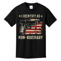 Gun American Flag Funny I Identify As Non Bidenary Kids T-Shirt