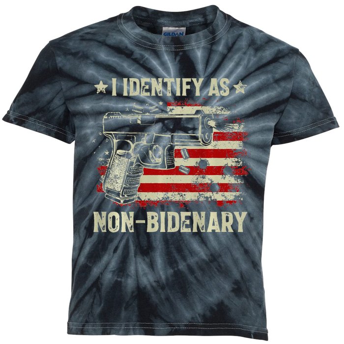 Gun American Flag Funny I Identify As Non Bidenary Kids Tie-Dye T-Shirt