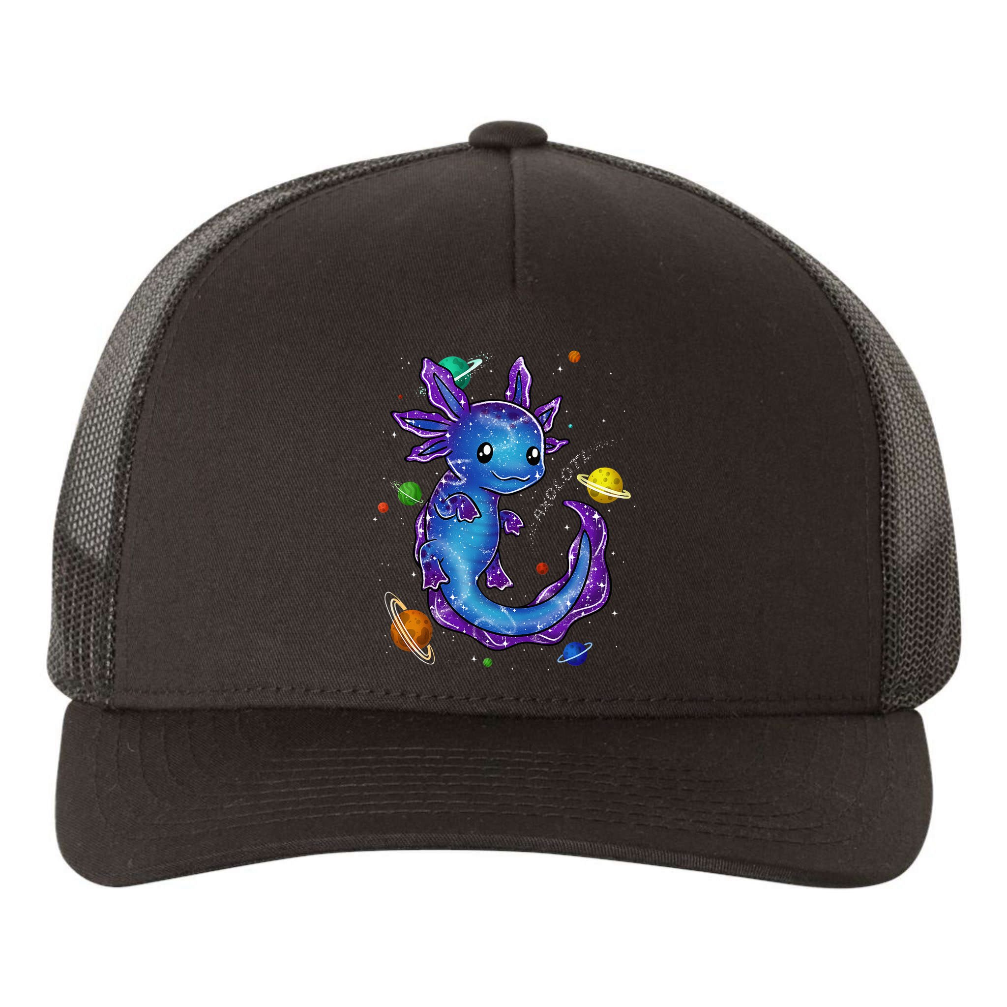 Galaxy Axolotl Funny Goth Space purple blue Japan Yupoong Adult 5-Panel Trucker Hat