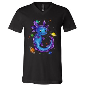 Galaxy Axolotl Funny Goth Space purple blue Japan V-Neck T-Shirt