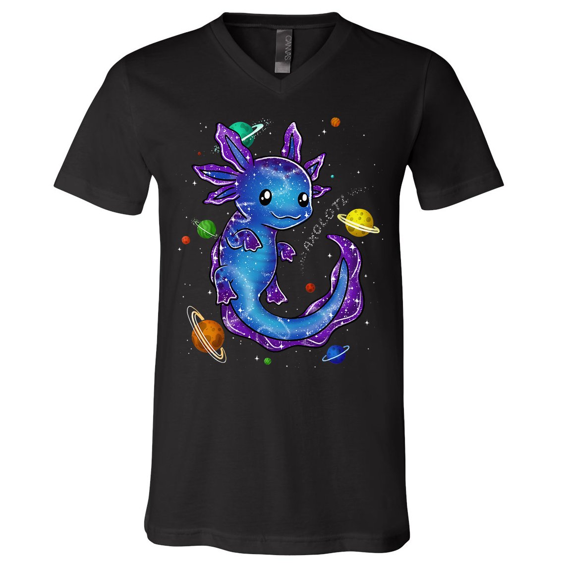 Galaxy Axolotl Funny Goth Space purple blue Japan V-Neck T-Shirt