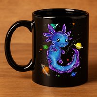 Galaxy Axolotl Funny Goth Space purple blue Japan 11oz C Handle Ceramic Mug