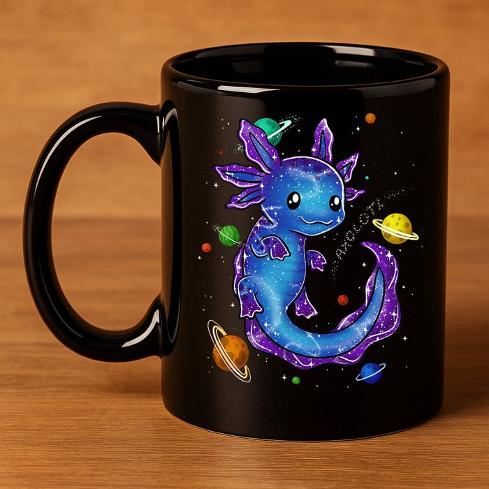 Galaxy Axolotl Funny Goth Space purple blue Japan 11oz C Handle Ceramic Mug